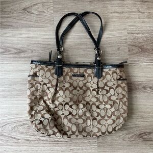 Coach Tan and Black Signature Tote